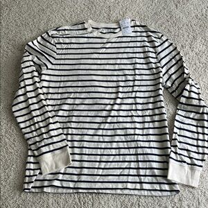 J. Crew Factory Navy and White Striped Long Sleeve Tee